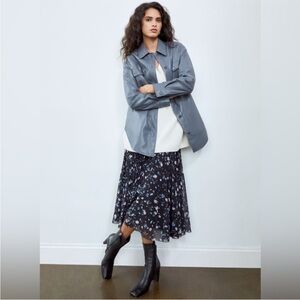 Aritzia Wilfred Slate Blue/Grey Vegan Leather Shirt Jacket